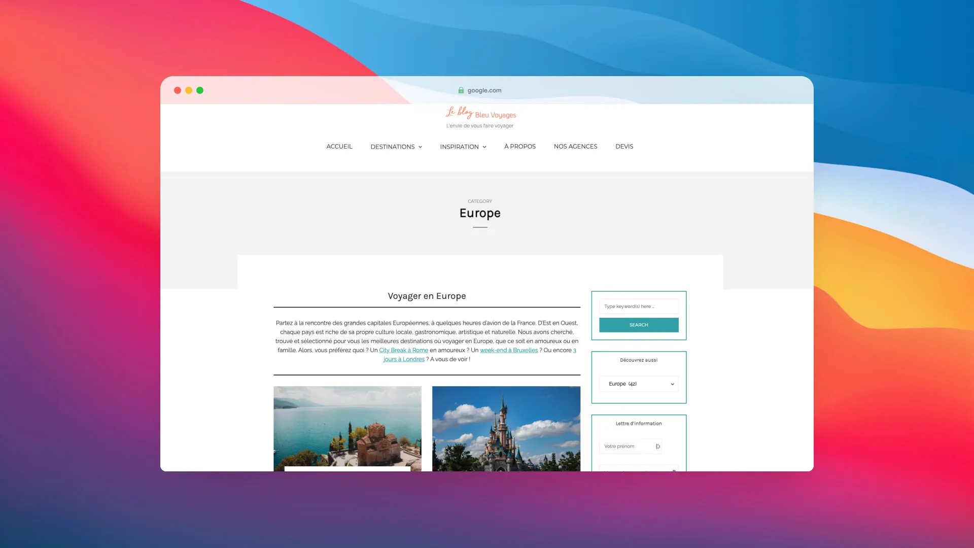 Le Blog Bleu Voyages website – screenshot 2 of 5